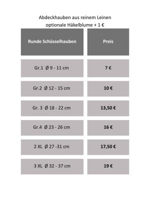 Preislisten Hauben Leinen